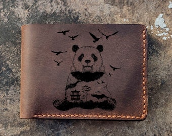 Panda Bear Forest King Polar Grizzly Animals Papa Mother Father Groom Custom Leather Wallet