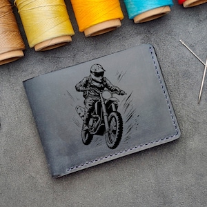 Motociclista - Cartera plegable personalizada de cuero