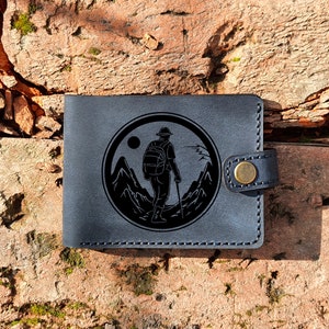 Mountain wallet / Travel wallet / Leather handmade wallet / Forest wallet / Customized wallet / Birthday gift / Dad gift / Christmas gift