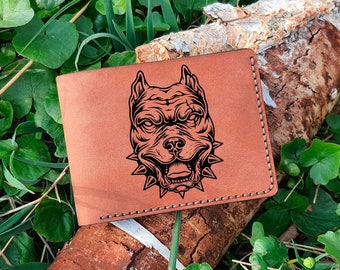 Portafoglio In Pelle Bufalo Con Bull Terrier - Bifold Personalizzabile - Texan Customs