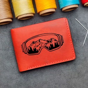 Regalo para fanáticos de los deportes de invierno de snowboard / Cartera personalizada de cuero plegable