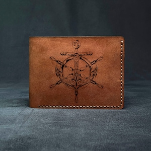 Anchor Octopus Lighthouse Kraken Halloween Sea Ocean Sailboat Monster Leather Bifold Wallet