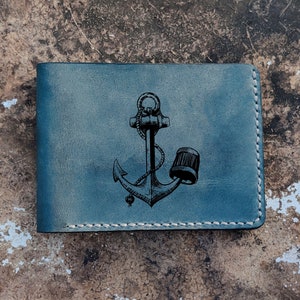 Octopus Cuttlefish Kraken Sea Ocean Monster Anchor Sailboat Captain Sailor Leather Custom Personalized Bifold Wallet