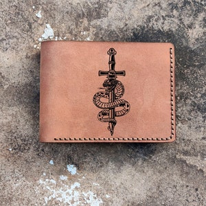 Cartera de serpiente de cuchillo, regalo de pentagrama, estrella oscura personalizada, sello de Baphomet GIft, iniciales de demonio, monograma del diablo, regalo personalizado del infierno