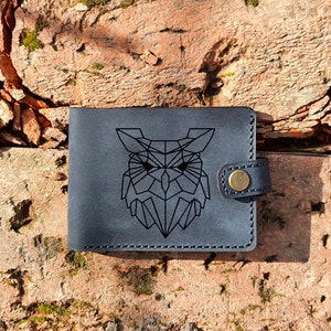 Cartera bifold de búho de línea, novio de búho mandala, regalo de búho personalizado, regalo de búho boho personalizado, billetera de búho monograma, regalo de Navidad, regalo de Navidad