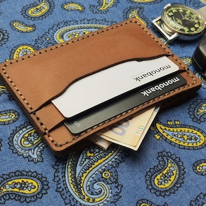 Cartera de tarjeta de cuero para hombre, regalo de boda, estuche de tarjeta de cuero, billetera de bolsillo de pecho, billetera de cuero hecha a mano, billetera de cuero delgada