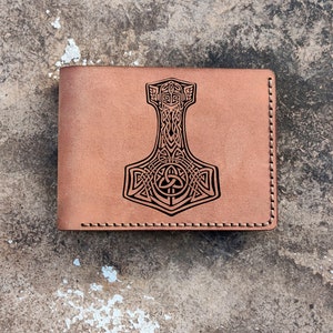 Hammer Celtic Norse Viking Vegvisir Rune Valhalla Runic Leder Bifold Slim Minimalist Classic Bifold Wallet