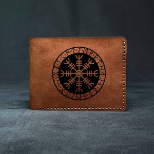 Kompass Runen Wikinger Keltisch Nordisch Nordisch Totenschädel Valhalla Leder Monogramm Schlanke Brieftasche