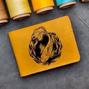 Yin Yang Fish Good and Evil Cuero Personalizado Slim Bifold Wallet Regalo de Navidad
