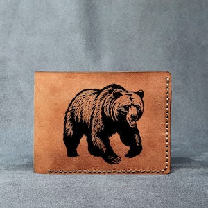 Portefeuille à deux volets en cuir Ours forestier, Portefeuille homme classique personnalisé Mountain Grizzly Bear