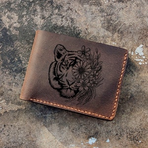 Flores Tigre Mandala Lynx Panther Cheetah Boho Husbandry Cat Lion - Cartera plegable delgada personalizada de cuero