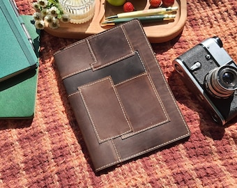 A5 Personalized leather notebook cover, Case for bullet journal, Rustic real leather cover organizer, Leuchtturm 1917 medium notebook
