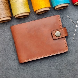 Cartera hecha a mano, Cartera Bifold, Regalo de aniversario para él, Cartera de hombre, Cartera minimalista de cuero, Cartera de cuero