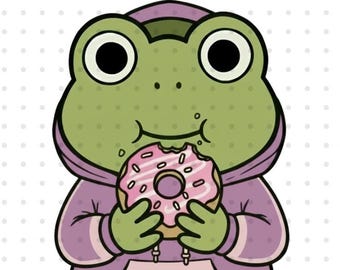Süßer Frosch Donut Clipart PNG | Frosch isst Donut | Frosch Illustration | Frosch Aufkleber Design | Frosch-clipart | Digitaler Download