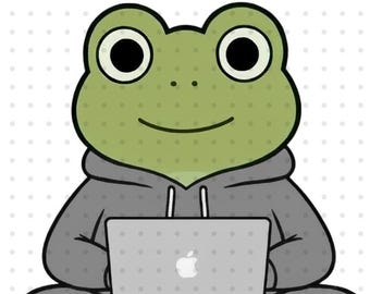 Süßer Frosch als Laptop Clipart | Frosch am Computer arbeiten | Frosch in Kapuzenpullover Illustration | Frosch-Aufkleber Design | Digitaler Download