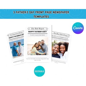 Father’s Day Newspaper Template – Personalized Front Page Design, 3 Father's Day Newspaper Designs, Editable Gift for Him, Dad Fun Keepsake