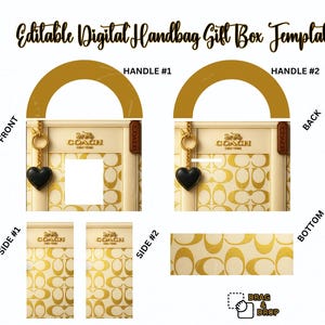 Handbag Gift Box Template, Winter White and Gold Designer Purse Gift Box, Custom Digital Handbag Template, Canva DIY Purse Design