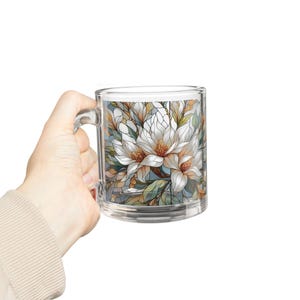 Floral Art Glass Mug: 10oz Botanical Tea & Coffee Cup