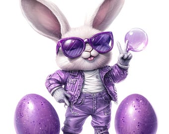 Clipartbundel konijn, paarse paasafbeeldingen (digitale download)