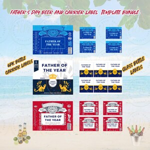 Father’s Day Beer Label Template Bundle – Printable 12oz Beer Bottle Labels & 6-Pack Carrier Templates for Dad – Fun Editable Gift for Him