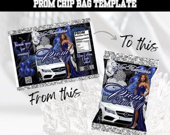 2026 Prom Chip Bag Template: Silver, Black & Blue (Digital Download)