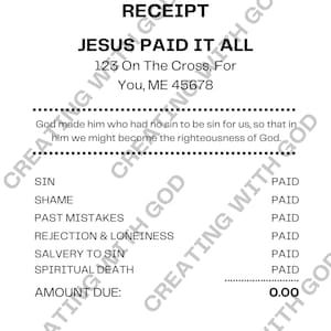 Jesús pagó todo recibo. PNG,SVG,PDF Recibo de la Junta de Oración. Recibo del tablero de visión