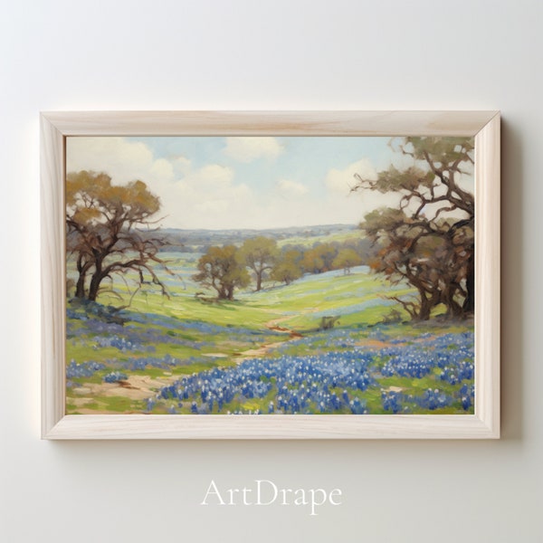 Bluebonnet Bliss Samsung Frame TV Art, Digital Download, Hill Country Blooms, Oil Painting Style, Vintage Blue Wildflowers