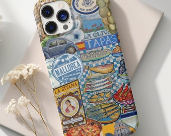 Spanish Summer Themed Collage Phone Case, European Trendy Design, Gift for Her, Travel Gift, iPhone 16 15 14 13 12 11 Pro Max 8 7 Plus Cases