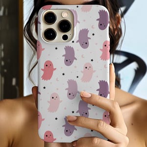 Cute Ghost Halloween iPhone Case, Spooky Pink Aesthetic Phone Cover, Gift for Spooky Girl or Her, Horror iPhone Case, iPhone 16 15 14 13 Pro