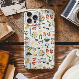 Trendy girly zomercollage telefoonhoesje, aquarel preppy esthetiek, European Summer Food, iPhone 15 14 13 12 11 Pro Max 8 7 Plus X Cover