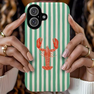 Lobster Trendy Phone Case, Fisherman Aesthetic, Preppy Summer Coastal iPhone Case, La Dolce Vita Retro Print, iPhone 16 15 14 13 12 11 Pro