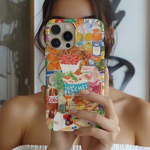 Maximalist Lebensmittel Einkauf Aquarell Collage Handyhülle, iPhone 16 15 14 13 12 11 Pro Max 8 7 Plus X Hülle