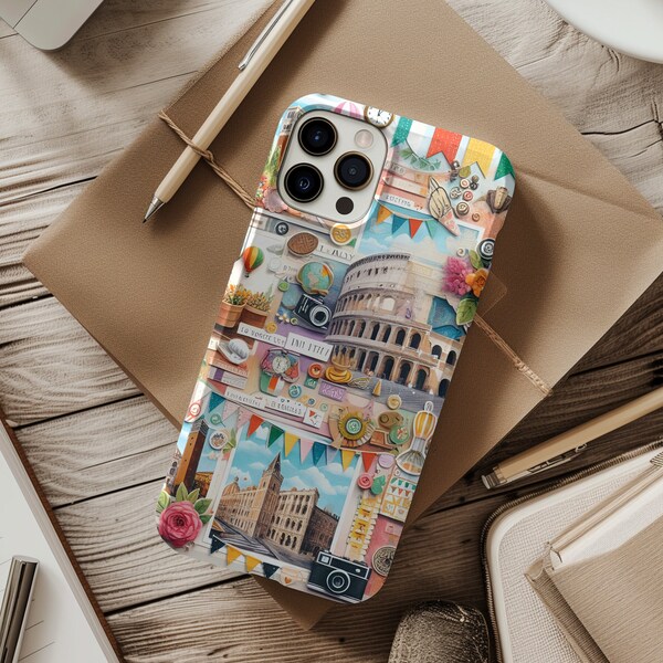 Italian Summer Collage Phone Case Trendy European Traveler Accessory  iPhone 15 14 13 12 11 Pro Max 8 Plus X