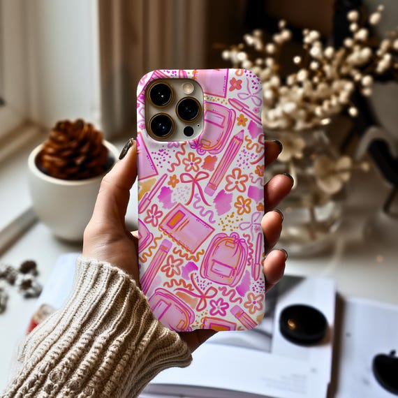 Preppy Watercolor Back to School Collage Phone Case, Cute School
