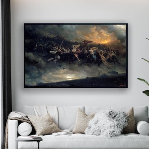 Peter Nicolai Arbo Canvas Wall Art, The Wild Hunt of Odin 1872, Ready to Hang.