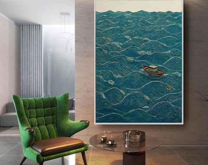 Featured listing image: Japanese Ocean Wave Print, Minimalist Sea Wall Art, Zen Japandi Poster, Tranquil Water Artwork.