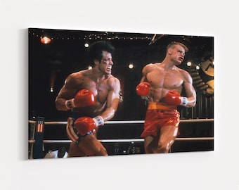 Lienzo negro de Rocky Balboa vs Dolp Lundgren, Fight Night, impresión de boxeo, listo para colgar.