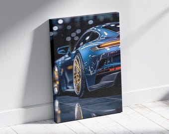 Porsche Canvas Wall Art, Modern Garage Decor, Sports Car Print, Ready to Hang.