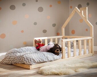 Cama para niños, casa de cama, Tipi, madera natural, cama para niños pequeños, una cama para un niño