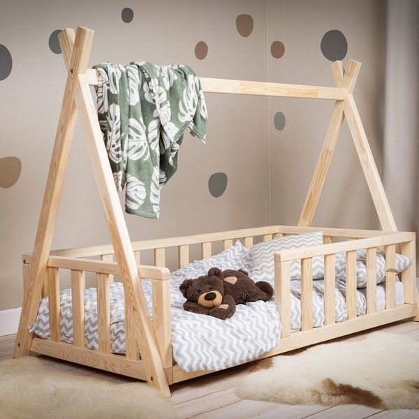 Children's bed, child's bed, Bed house, Tipi, Natural Wood, toddler bed, a bed for a child