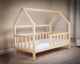 Cama para niños, casa de cama, tipi, madeira natural, cama para niños pequeños, una cama para un niño