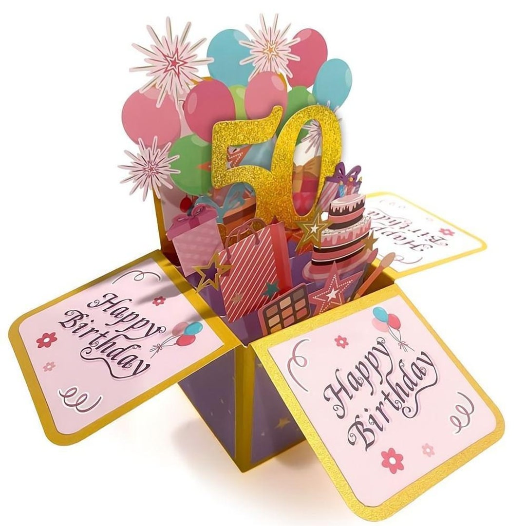 GREETING ART 50th Birthday Card, Pop Up Card For 50th Birthday, Flower Pop Up Greeting Cards, 3D Pop Up Card, Birthday Greeting Card For Women, Moms, Wife, Men, Friends, Romantic