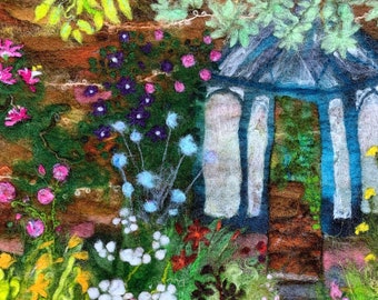 Into the Garden Fine Art Print on watercolour paper,  Giclée print of my felted artwork
