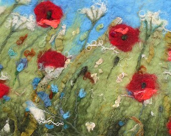 Poppy Field Fine Art Print on watercolour paper featuring a Giclée print of my Poppies felted art ready to frame