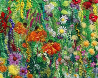 Flower Outbreak Original Felted Artwork Large Floral art stitiched onto mount board ready to frame