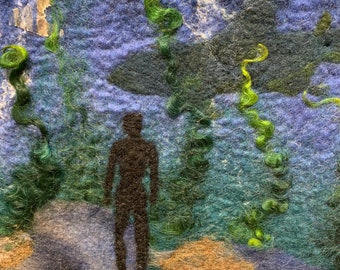 Original Felted Artwork, “In the Still of the Night” by Eve Marshall, stitched onto mount board, ready to frame or display