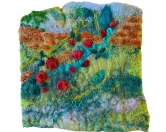 Roses Original Felted Artwork stitched onto mount board ready to frame or display