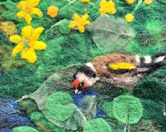 Goldfinch by the Pond Original Felted Artwork