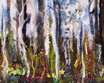 Spring Chorus Fine Art Print on watercolour paper,  Giclée print of my felted artwork