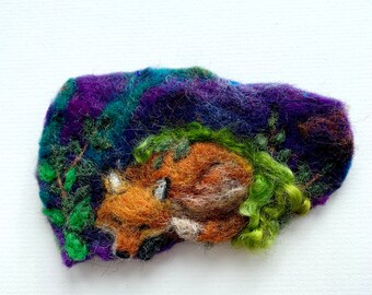 Sleeping Fox Original Needle Felted Artwork